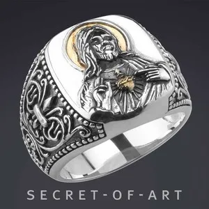 Authentic Ring of the Sacred Heart Christ in Sterling Silver and 18K Gold Plating