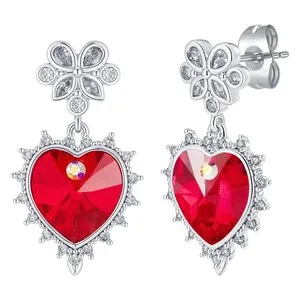 Authentic Austrian Crystal Sacred Heart Drop Earrings for Women, 14k White Gold Plated ...