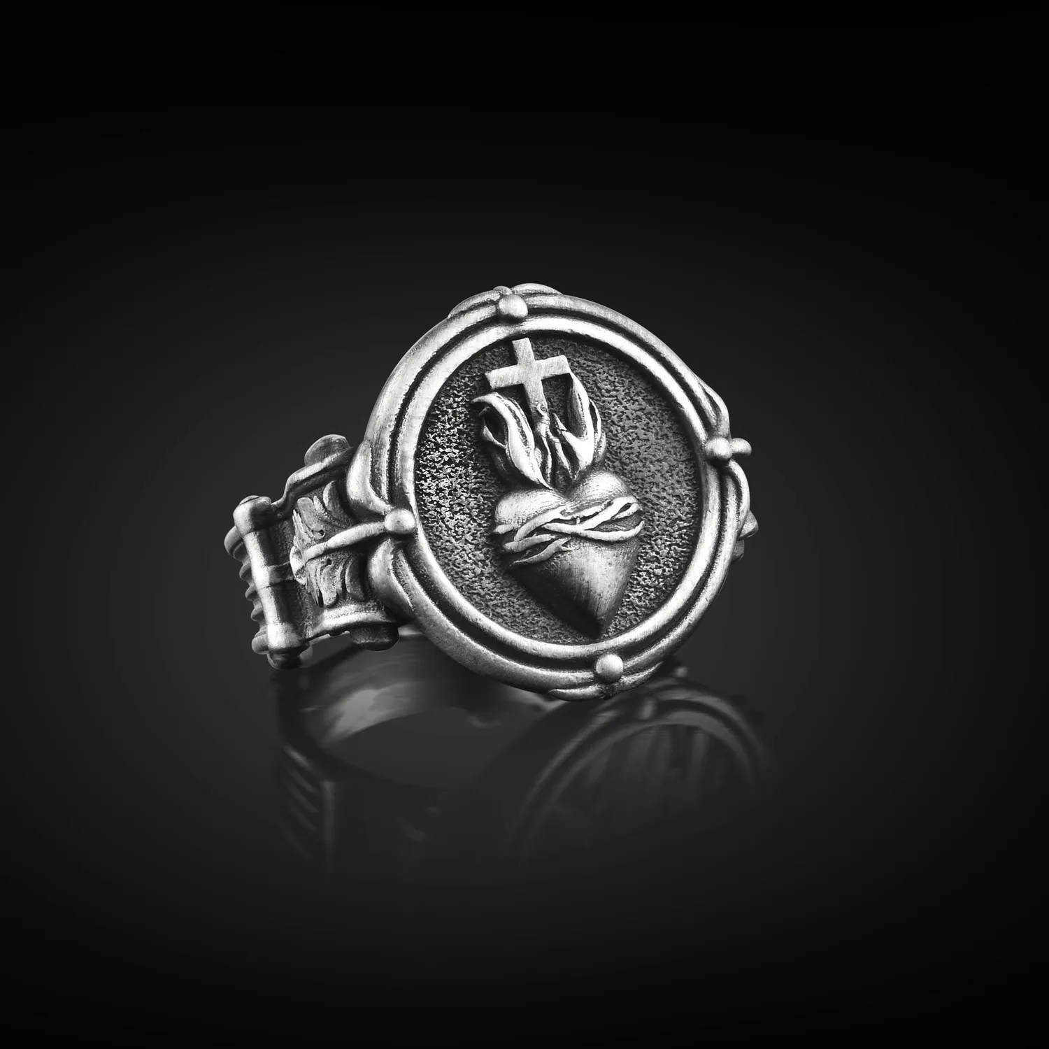 Authentic Sacred Heart Guardian Signet Ring – Divine Masculine Cross
