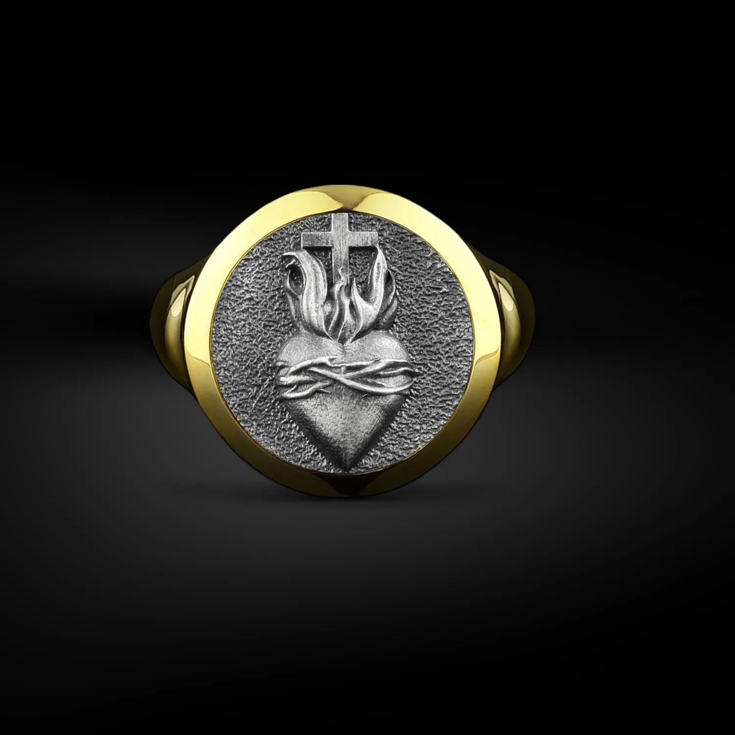 Authentic Sacred Heart of Devotion Sterling Silver Signet Ring