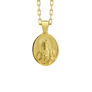 Authentic Jesus Sacred Heart Necklace in Polished Sterling Silver with Chain for Women