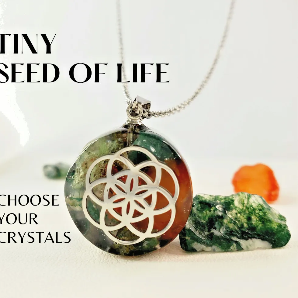 Authentic TINY SEED OF LIFE Custom Orgone Sacred Geometry. Harmony Pendant +50 crystals