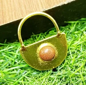 Authentic Natural Sunstone Gemstone 1Pcs Pendants 18K Gold Plated Lock Style Gift Jewelry