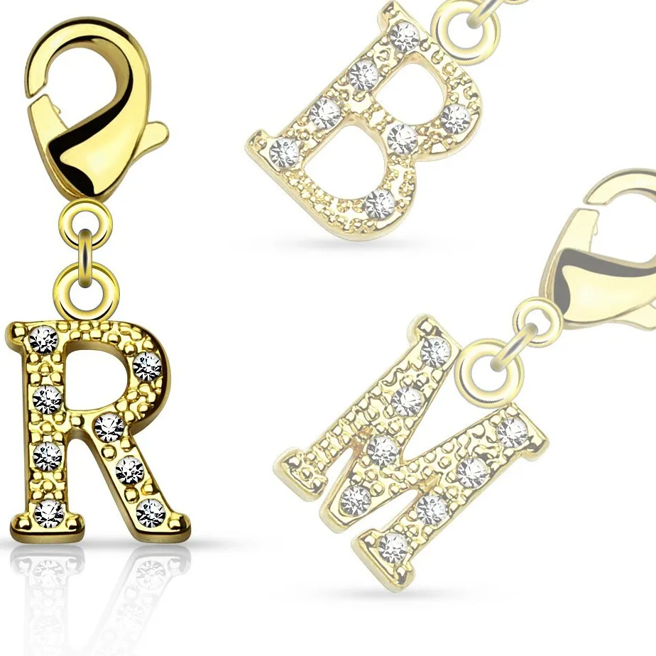 Authentic Gold Plated 0.05-0.08 Carat CZ Initial Multi-Purpose Charm with Lobster Lock