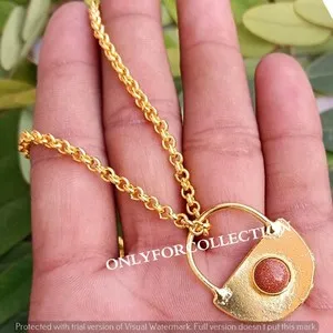 Authentic Lovely Sunstone Gemstone Yellow Gold Plated Energy Lock 1 PC Pendant With Chain