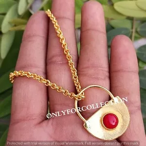 Authentic Christmas Sale Coral Gemstone Yellow Gold Plated Lock 1 PC Pendant With Chain