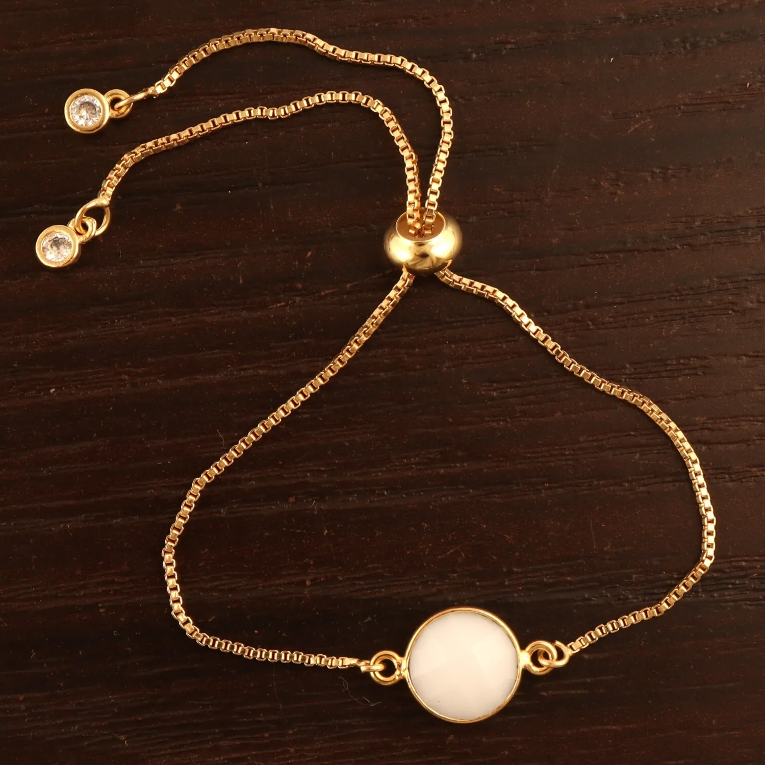 Authentic Radiant Harmony: The White Agate and Gold Slider Bracelet