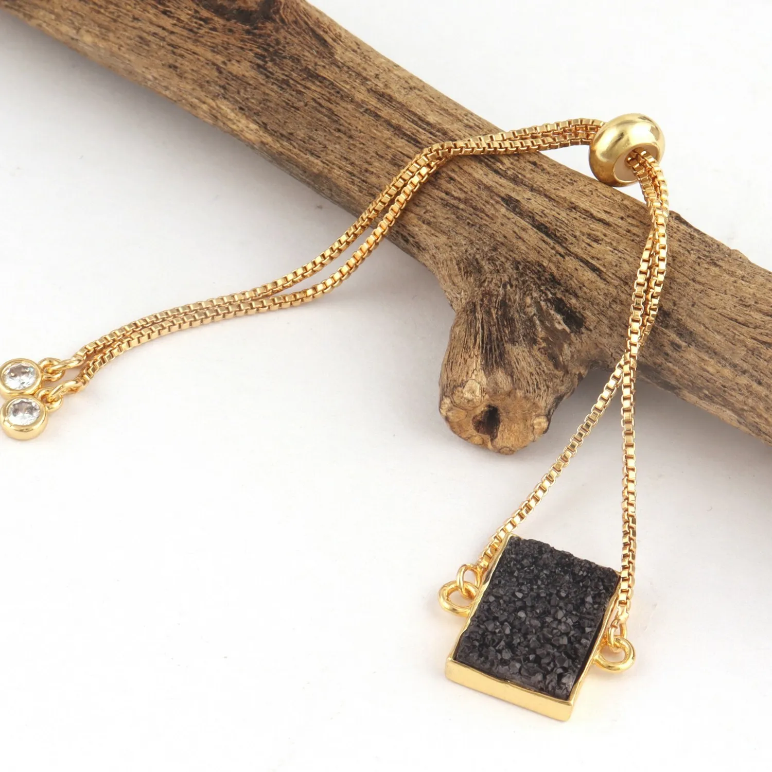 Authentic Radiant Sugar Druzy Slider Bracelet in Gilded Embrace