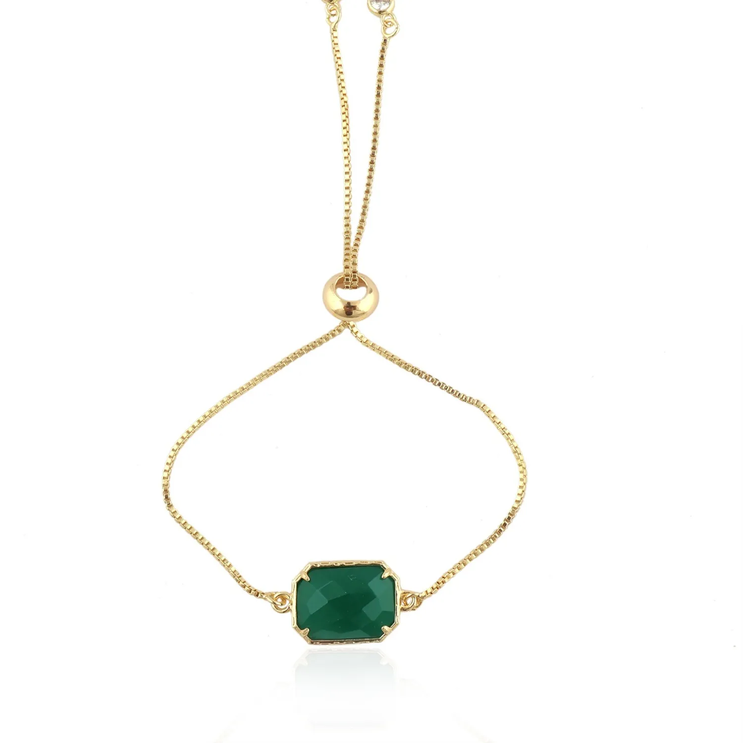 Authentic Moldavite With CZ Gold Plated Box Chain Sliding Lock Bracelet For Jewelry