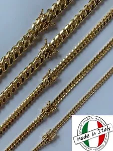 Authentic Miami Cuban Link Chain Bracelet 14k Gold Plated Solid 925 Silver Box Lock ITALY
