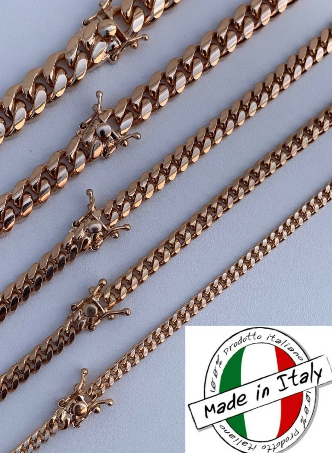 Authentic Miami Cuban Link Chain Bracelet 14k Rose Gold Plated Solid 925 Silver Box Lock