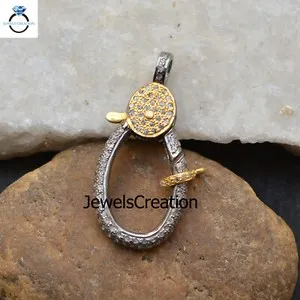 Authentic Natural Diamond Lobster Clasp Lock 925 Solid Silver Finding Gold Plated Jewelry