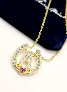 Authentic Danbury Mint Diamond Initial Horseshoe Pendant 14k Gold Plated Necklace