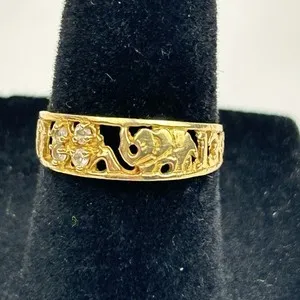 Authentic VTG Lucky Charm Ring 10K Gold Plated GM101 Good Luck Elephant Horseshoe Owl 13
