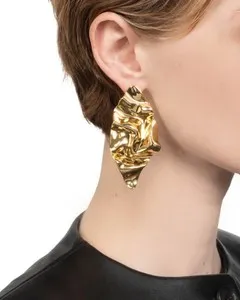 Authentic Alexis Bittar Crumpled Large Post Earrings 14K Gold Plated NWOT