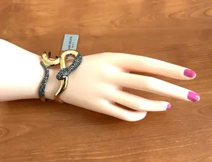 Authentic ALEXIS BITTAR GOLD PLATED COILED CRYSTAL CUFF SNAKE BRACELET SIZE M