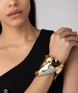 Authentic ALEXIS BITTAR Gold-Plated Solanales Crystal Folded Cuff Bracelet