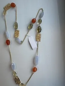 Authentic The Celestial Luminary: Alexis Bittar Lemon Quartz, Carnelian, and Aquamarine 14k Gold-Plated Nexus Necklace