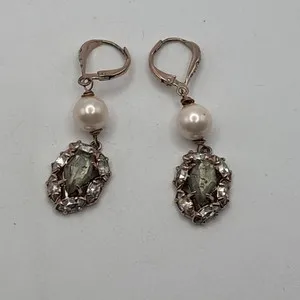 Authentic ALEXIS BITTAR Rose Gold Plated Pyrite Doublet Crystals Faux Pearl Drop Earrings