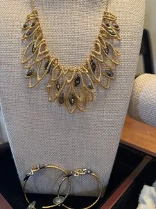 Authentic Alexis Bittar Vintage Necklace & Earring Set Preowned Estate 14k Gold Plated