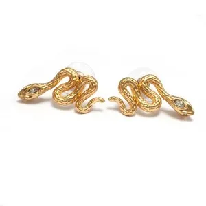 Authentic Serpentine Gold‑Plated Crystal Amulet Earrings