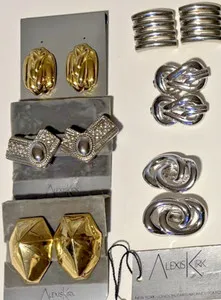 Authentic 6 -Alexis KIRK 80’s Designer Clip-on Earring Lot Silver Gold Plated Link Knot