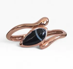 Authentic ALEXIS BITTAR ROSE GOLD-PLATED HINGED BANGLE BRACELET WITH TEARDROP BLACK STONE