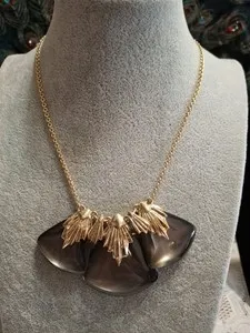 Authentic ALEXIS BITTAR Yellow Gold Plated Brown Glossy Lucite & Crystal Bib Necklace