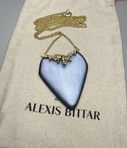 Authentic Celestial Harmony Necklace: Slate Blue Lucite, Gold Plated Crystal Encrusted