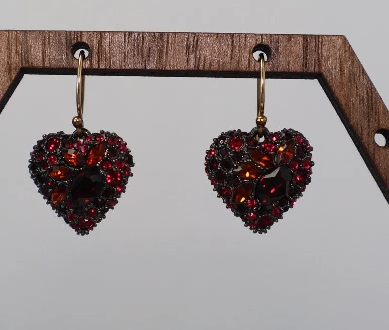 Authentic Alex Bittar 14k Gold Plated Encrusted Black Cherry Heart Earrings 6.21G/0.9in