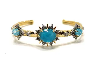 Authentic Celestial Radiance: The Amazonite Sunburst Amulet Cuff