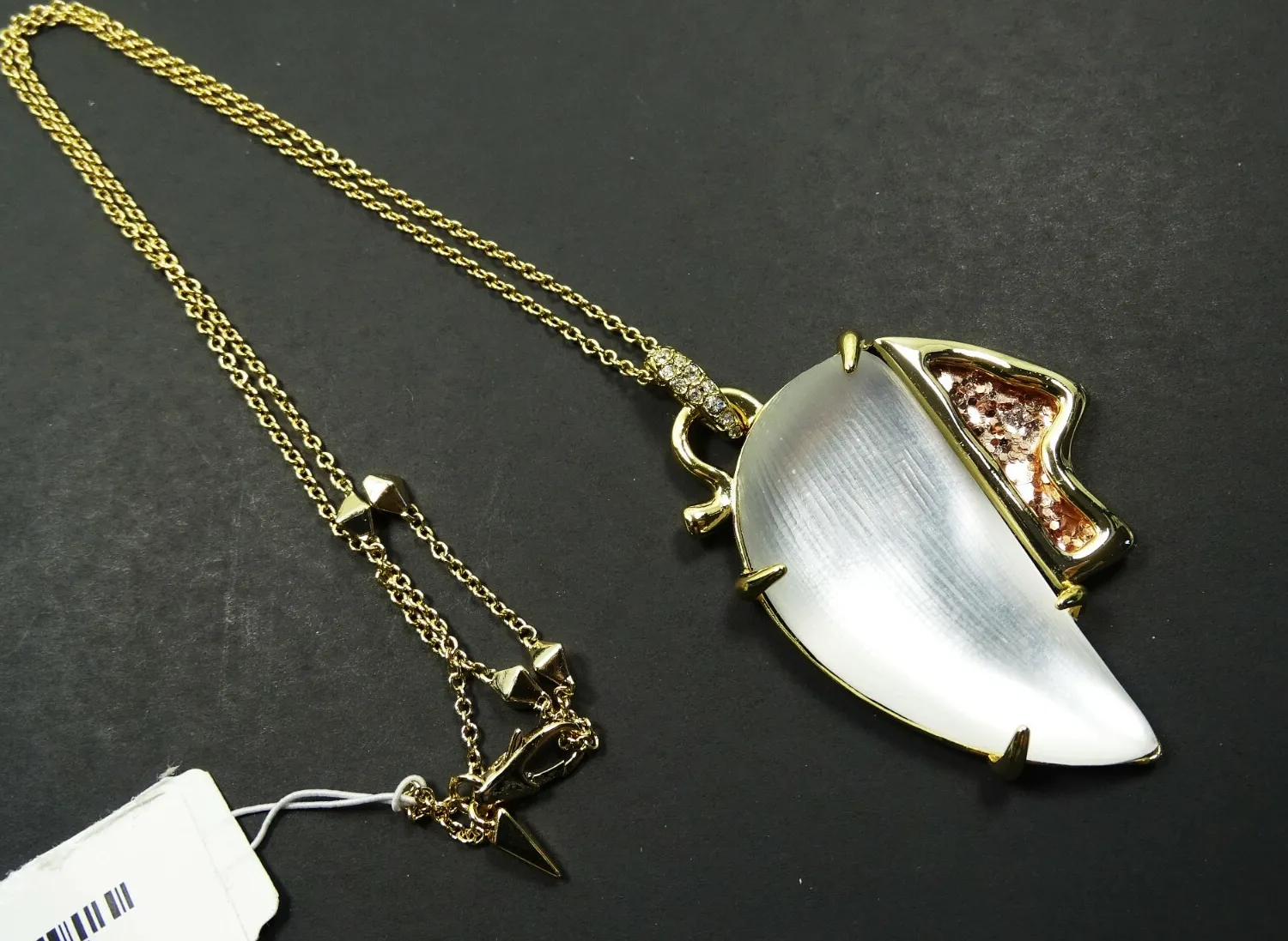 Authentic Alexis Bittar Golden Serenity Crystal Necklace - Luminescent Pearly Lucite Talisman