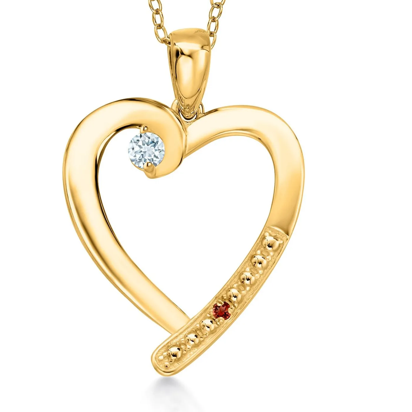 Authentic 0.19 Ct Sky Blue Aquamarine Red Garnet 18K Yellow Gold Plated Silver Pendant