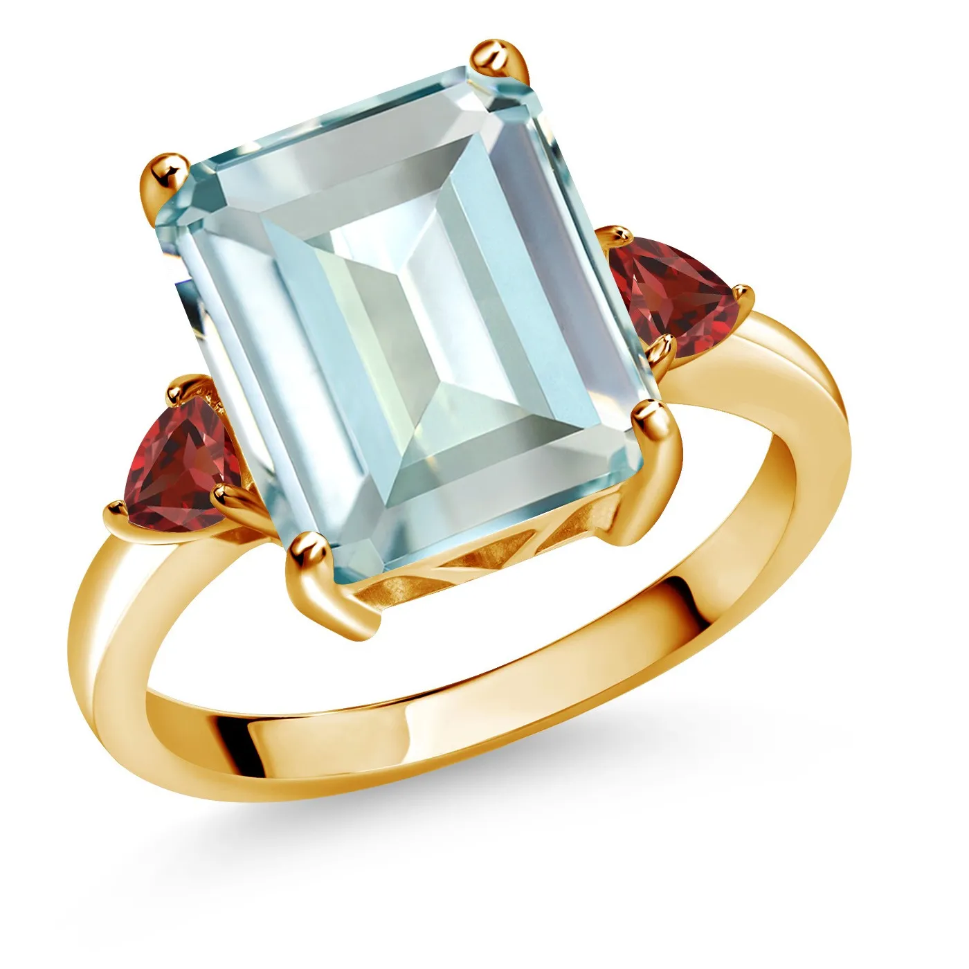 Authentic 5.81 Ct Sky Blue Simulated Aquamarine Garnet 18K Yellow Gold Plated Silver Ring