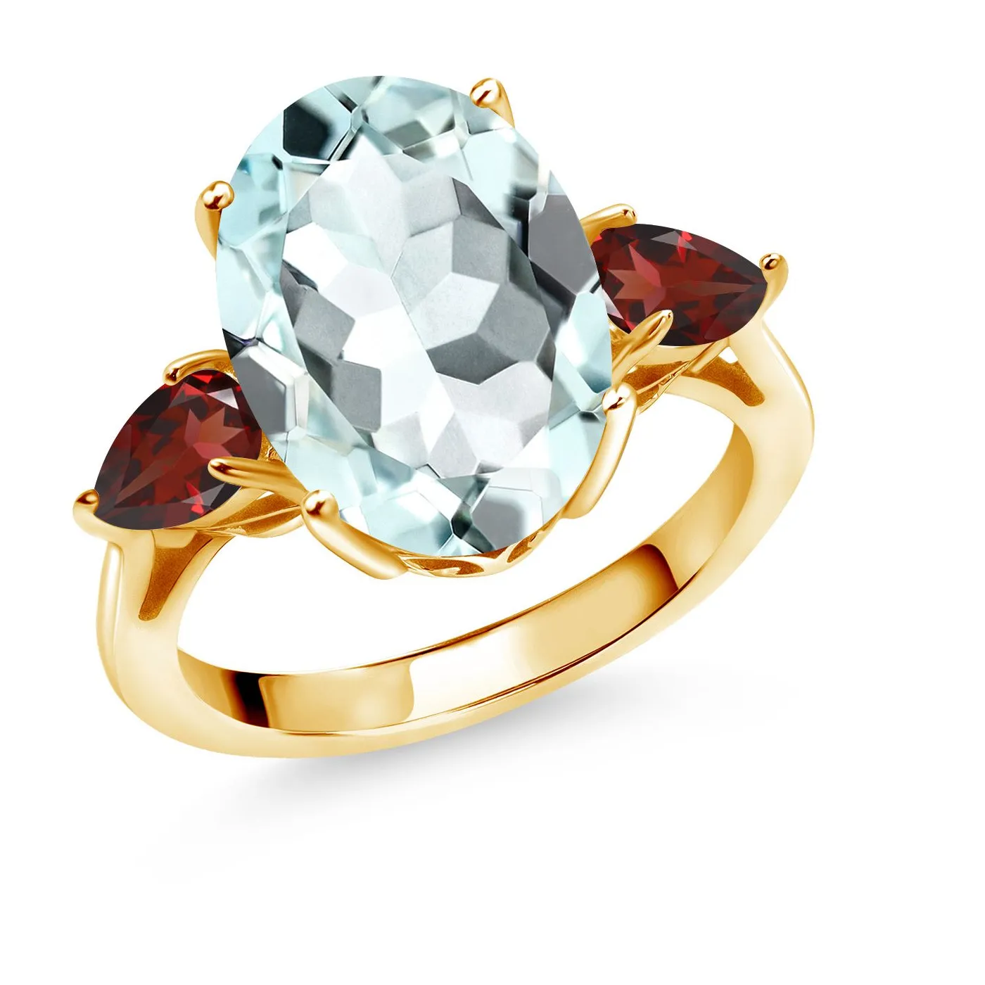 Authentic 18K Yellow Gold Plated Silver Gemstone Birthstone 3-Stone Engagement Ring for