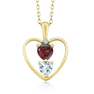 Authentic 18K Yellow Gold Plated Silver Garnet Aquamarine and White Created Sapphire