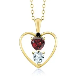 Authentic 18K Yellow Gold Plated Silver Garnet Aquamarine and Black Diamond Pendant