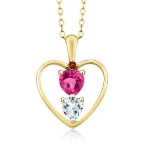Authentic 18K Yellow Gold Plated Silver Pink Created Sapphire Aquamarine and Garnet