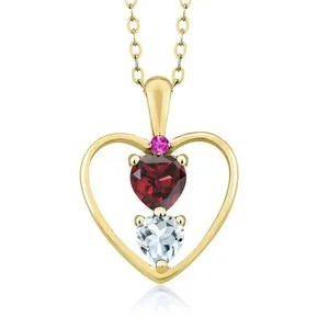 Authentic 18K Yellow Gold Plated Silver Garnet Aquamarine and Pink Sapphire Pendant