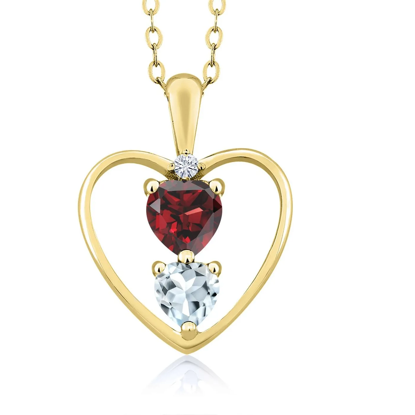 Authentic 18K Yellow Gold Plated Silver Garnet Aquamarine and White Moissanite Pendant