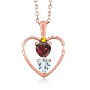 Authentic 18K Rose Gold Plated Silver Garnet Aquamarine and Yellow Sapphire Pendant