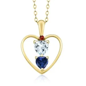 Authentic Celestial Trinity Pendant: Aquamarine Sapphire and Garnet Gold-Plated Sacred Relic