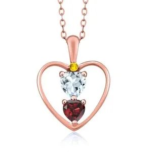 Authentic 18K Rose Gold Plated Silver Aquamarine Garnet and Yellow Sapphire Pendant