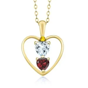 Authentic 18K Yellow Gold Plated Silver Aquamarine Garnet and Yellow Sapphire Pendant