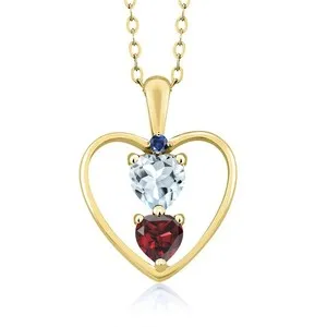 Authentic 18K Yellow Gold Plated Silver Aquamarine Garnet and Created Sapphire Pendant