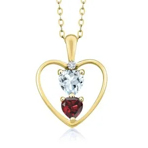 Authentic 18K Yellow Gold Plated Silver Aquamarine Garnet and White Lab Grown Diamond