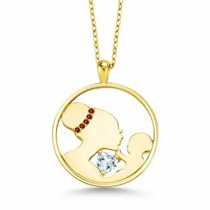 Authentic 0.47 Ct Aquamarine Garnet 18K Yellow Gold Plated Silver Pendant with Chain