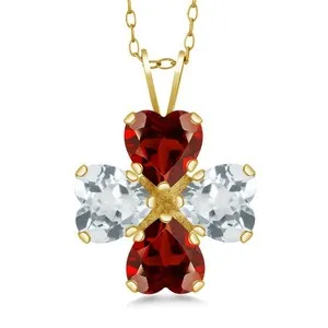 Authentic 18K Yellow Gold Plated Silver Garnet and Aquamarine 4 Heart Shape Gemstone