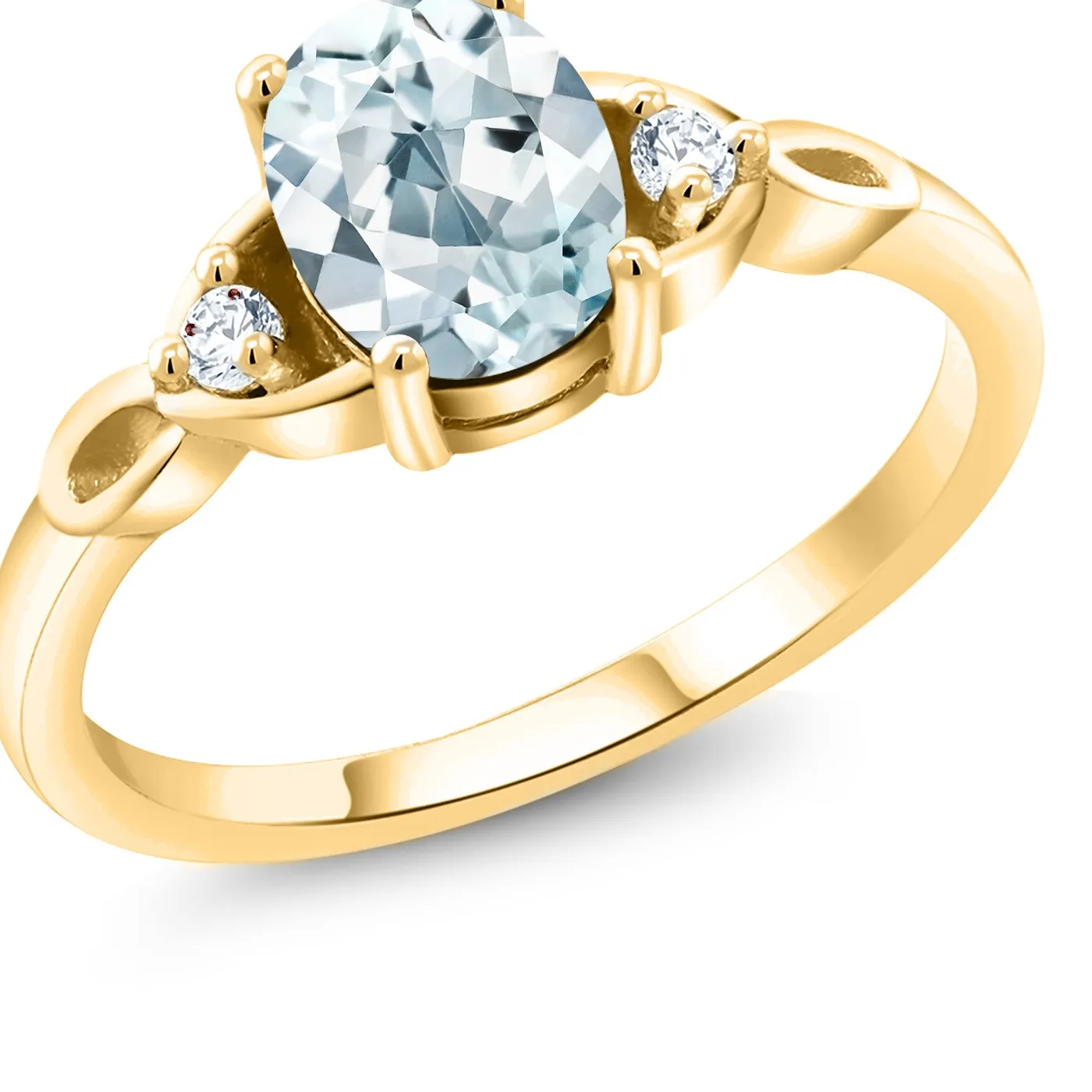 Authentic Aquamarine and Garnet Harmony: 18K Gold Plated Silver 3-Stone Ring for the Modern Goddess