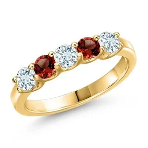 Authentic 18K Yellow Gold Plated Silver Aquamarine and Garnet Wedding-Bands Ring For